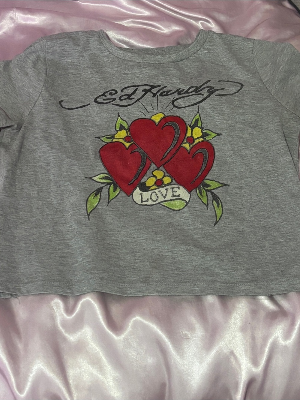 Ed Hardy Gray Crop Top with Red Heart Graphic